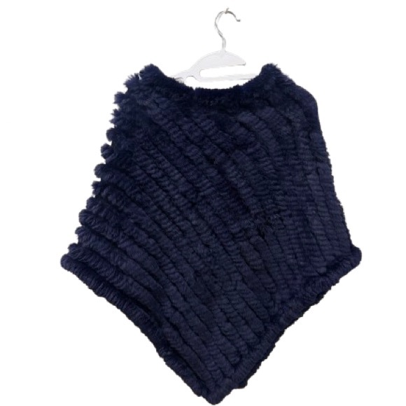 Diana Rosh Navy Poncho Rex Rabbit Fur - Picture 3 of 7